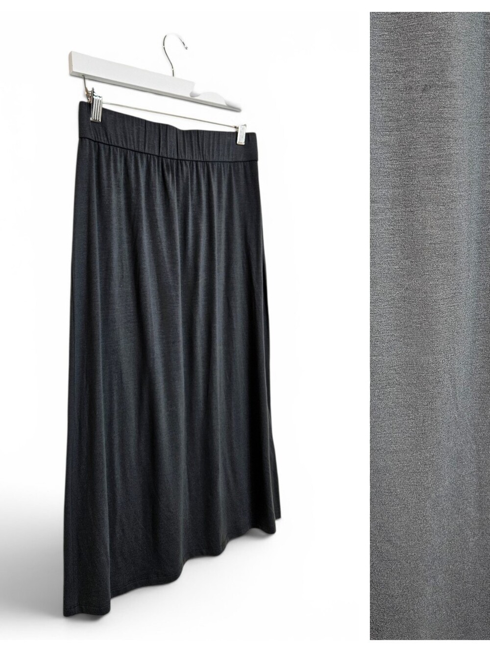 Eileen Fisher Midi Skirt XS Charcoal Gray Knit Elastic Waist Minimalist